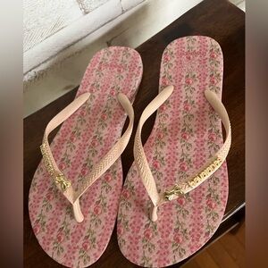 Women's LoveShackFancy Blooming Heirloom Slim Flip Flops in size 7/8.